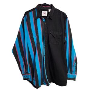 MIDWEST‎ GARMENT CO x VINTAGE Striped bushwacker Black and Blue Button-Up Shirt